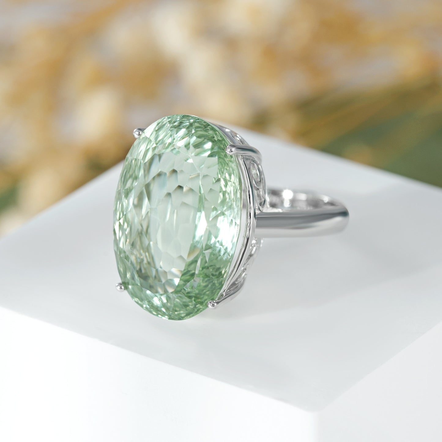Green Amethyst Ring 925 Silver | Luxury Retro Gemstone