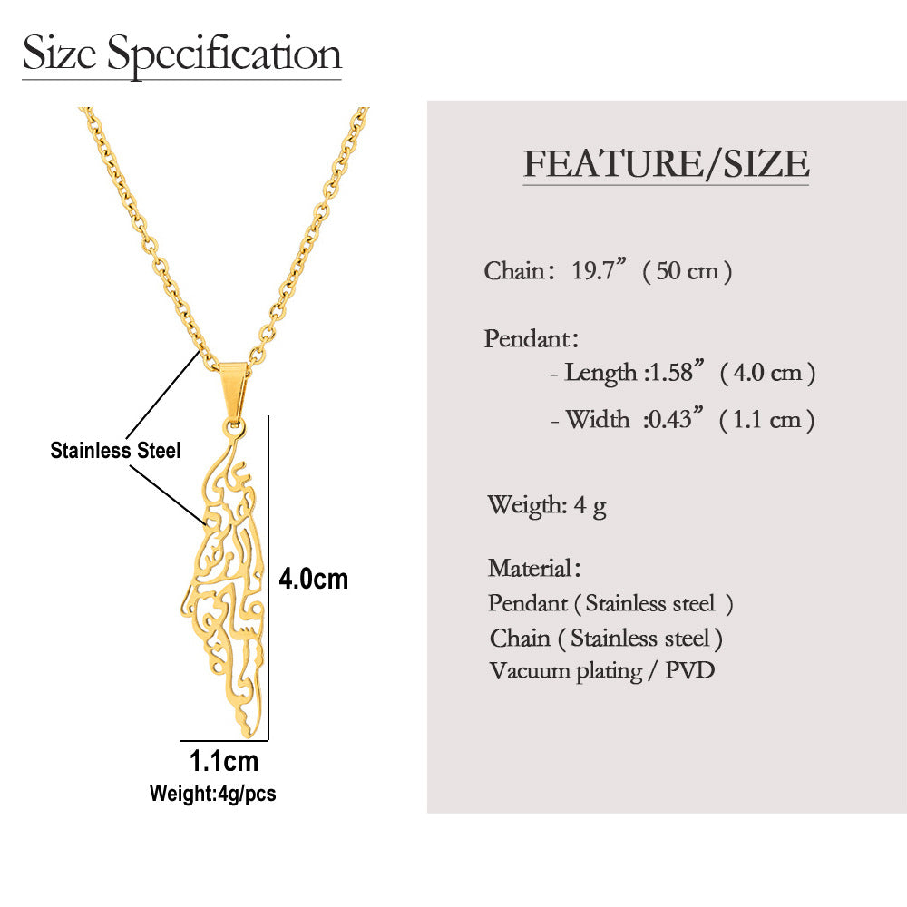 Palestine Map Arabic Necklace | Stainless Steel Unisex