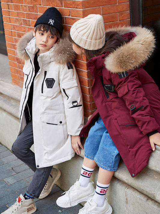 Children's Down Jacket Boys & Girls' Mid-length Thickening Plus Size Fur Collar Coat