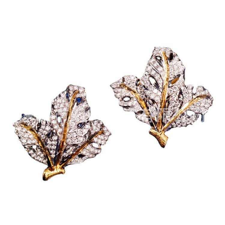 18K Gold Ear Clip | Double Flower & Leaf Retro Design
