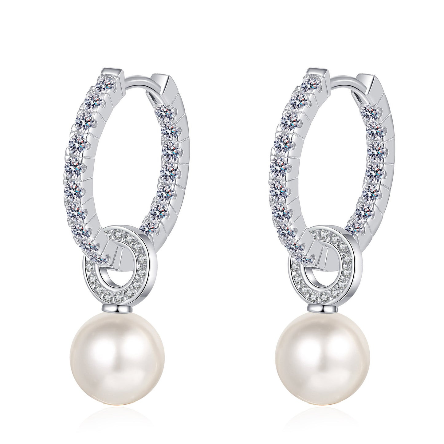 925 Silver Pearl & Moissanite Earrings | Geometric Design