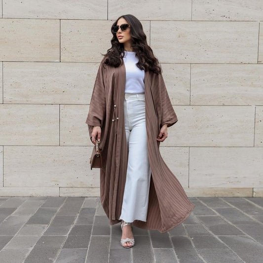 Modest Turkish Striped Abaya Cardigan Robe