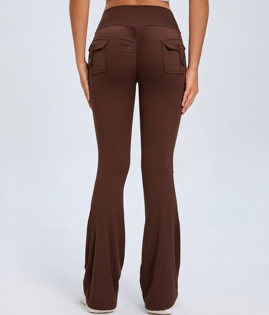 Yoga Fitness Flared Pants With Pockets Ins Fashion Slim High Waist Sports Trousers Scrunch Butt Booty Workout Lifting Leggings