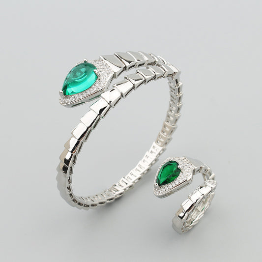 Snake Bone Bracelet & Ring Set | Spring Coil Fashion Jewelry
