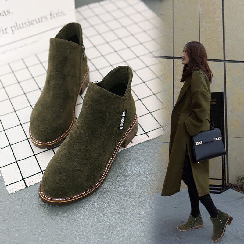 Vintage Ankle Boots – Stylish Chunky Heel Frosted Shoes for Fall & Winter