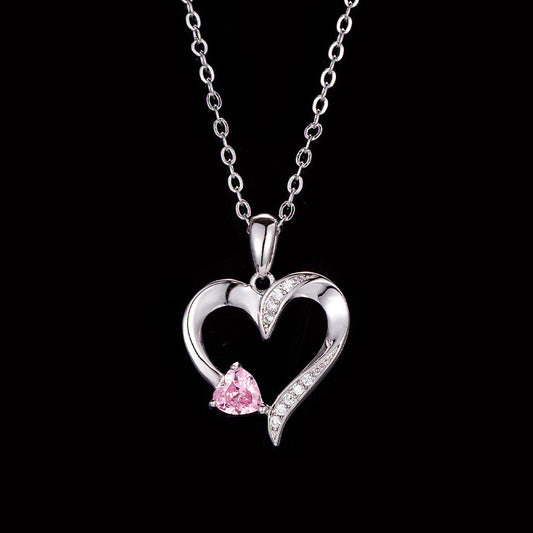 Love Heart Birthstone Necklace | Peach Heart Clavicle Chain