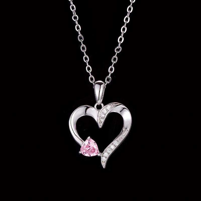 Love Heart Birthstone Necklace | Peach Heart Clavicle Chain