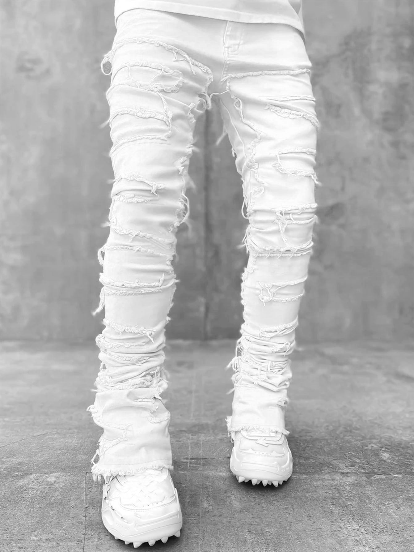 Herrenhose Individuell gepatchte Hose Lange, eng anliegende, gestapelte Jeans für Herrenbekleidung