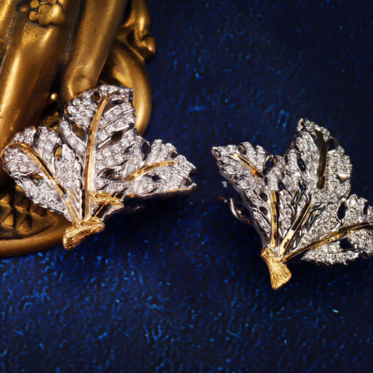 18K Gold Ear Clip | Double Flower & Leaf Retro Design