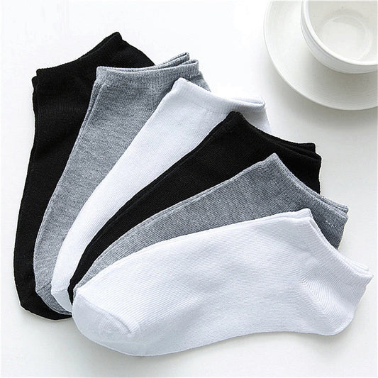 Men's Solid Color Ankle Socks | Black White Grey Low-Cut