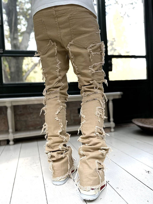Herrenhose Individuell gepatchte Hose Lange, eng anliegende, gestapelte Jeans für Herrenbekleidung