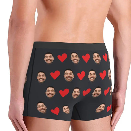 Personalisierte Gesichtsfoto-Unterwäsche, personalisierte Herz-Boxershorts, personalisierte Herren-Slips, Geschenk für Ehemann, Jahrestagsgeschenk für Papa