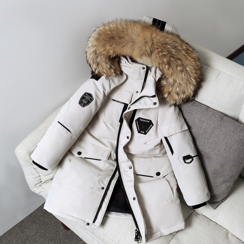 Children's Down Jacket Boys & Girls' Mid-length Thickening Plus Size Fur Collar Coat