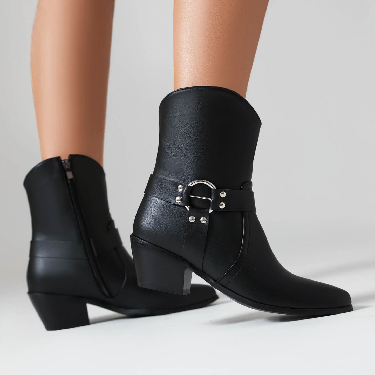 Belt Buckle Chunky Heel Martin Booties