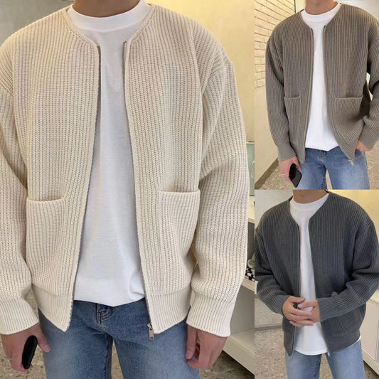 Men Zip Up Knitted Cardigan Sweater