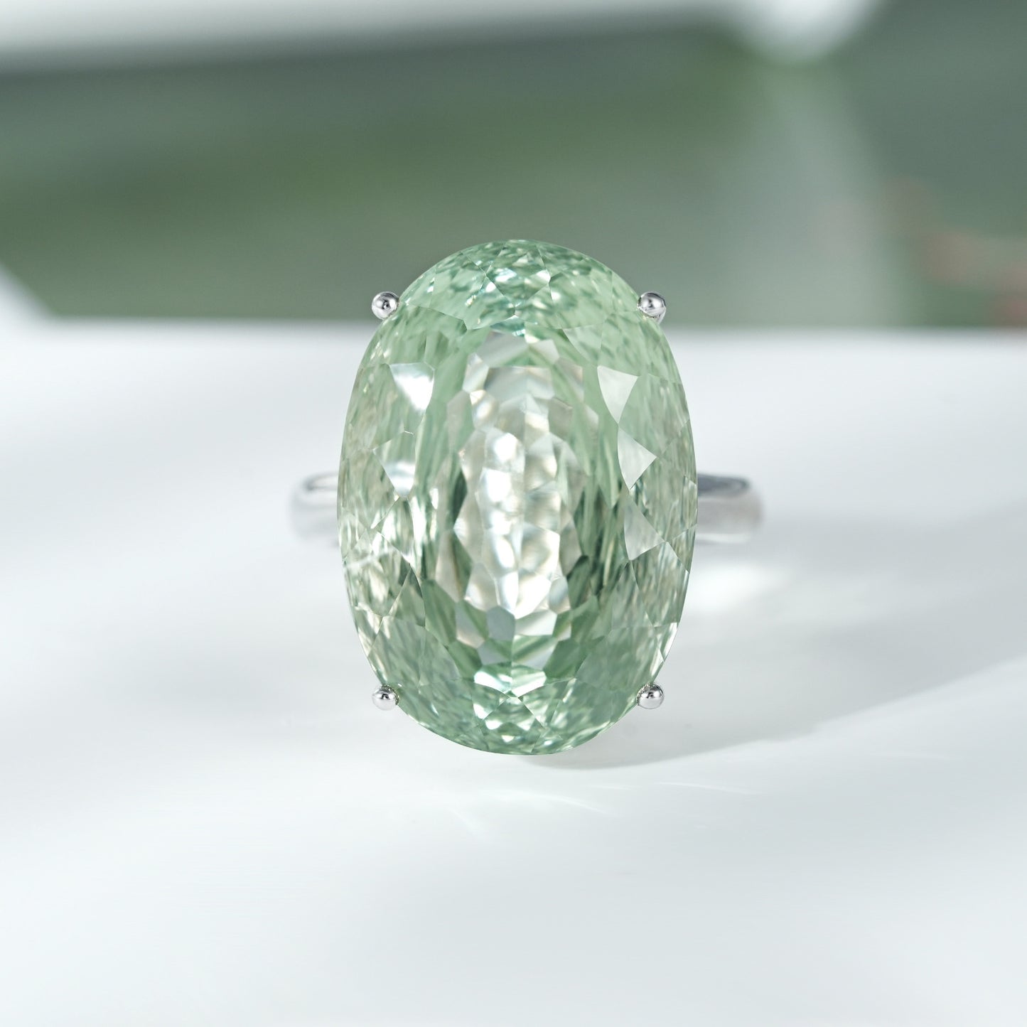 S925 Sterling Silver Green Amethyst Ring – Luxury Retro Gemstone Ring