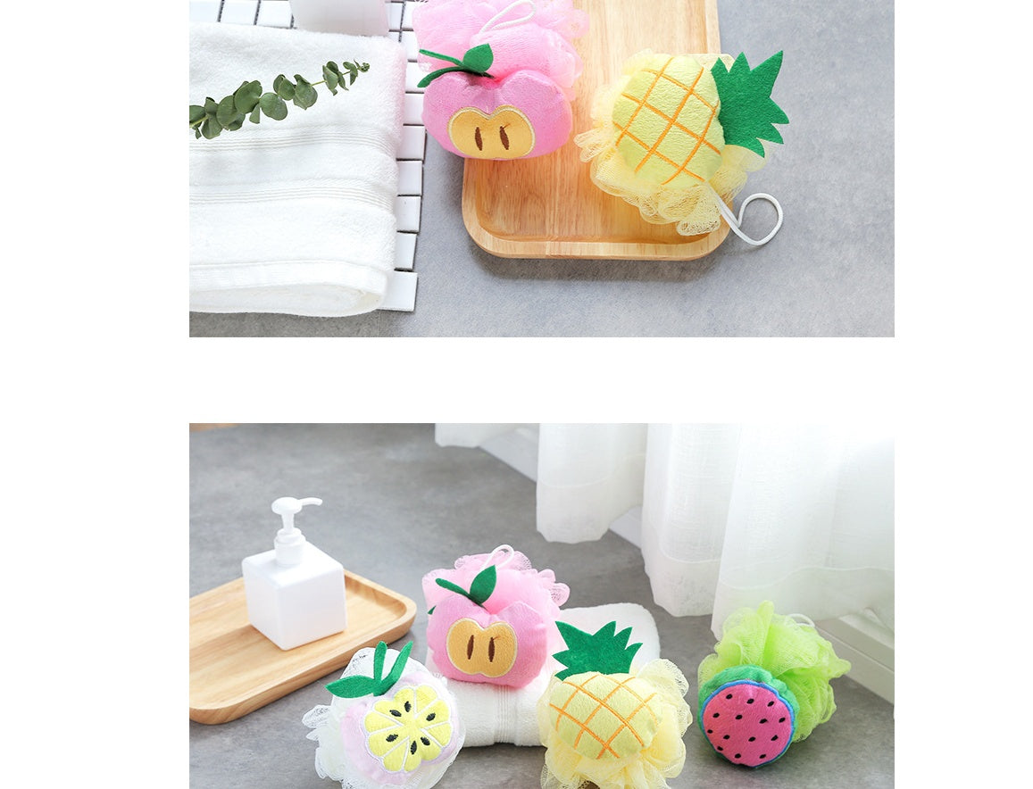 Cute Fruit Design Bath Ball Body Brush Wash Cleaning Multicolor Anti Loose Soft Shower Sponge Back Rub for Women Girl Supply