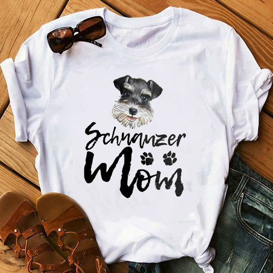 Schnauzer Mother Letter Print Ladies Street T-shirt Top