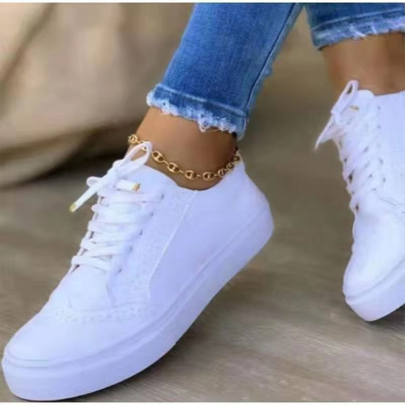 Large Size Women's Single Shoes Comfortable Casual Women's Shoes Round Toe Lace-up Single Shoes Women