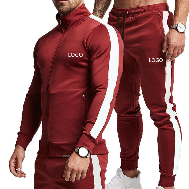 Colorblock Long-Sleeved Stand-Up Collar Men's Sports Suit