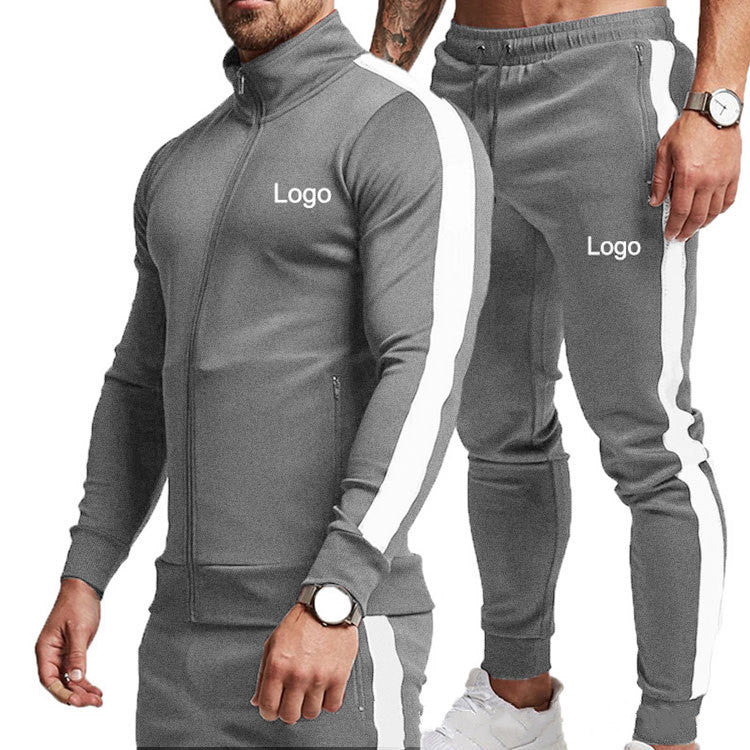 Colorblock Long-Sleeved Stand-Up Collar Men's Sports Suit