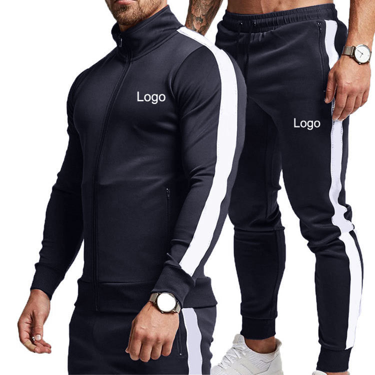 Colorblock Long-Sleeved Stand-Up Collar Men's Sports Suit