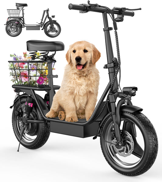 ASKGO Electric Scooter, 500W Motor, 14' Tires, 22Mph 30Miles Long Range, 48V 10.4AH Foldable Commuting Electric Scooter With Seat, E Scooter For Adults, Load 265lbs