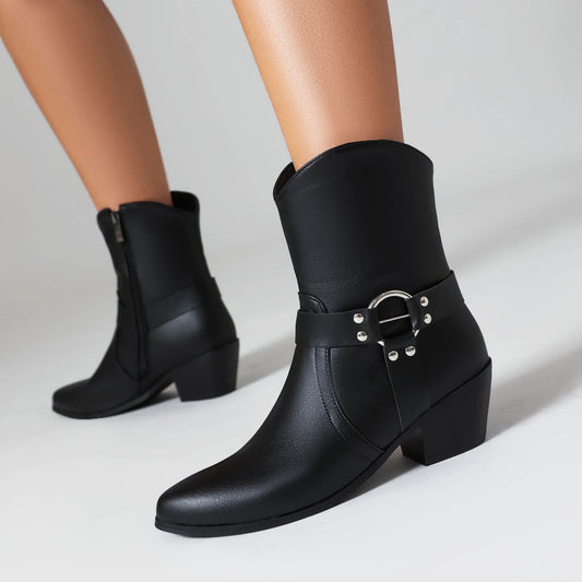 Belt Buckle Chunky Heel Martin Booties