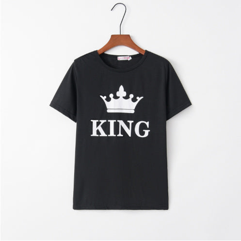 King Queen Letter Printed Black Tshirts Summer Casual Cotton Short Sleeve Tees Tops Brand Loose Couple Tops