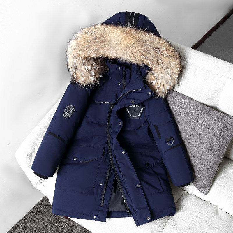 Children's Down Jacket Boys & Girls' Mid-length Thickening Plus Size Fur Collar Coat