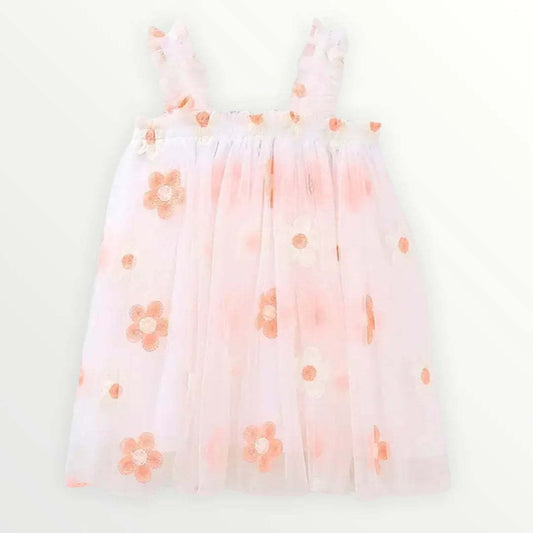 Halter Vest Girl Embroidery Floral Mesh Dress