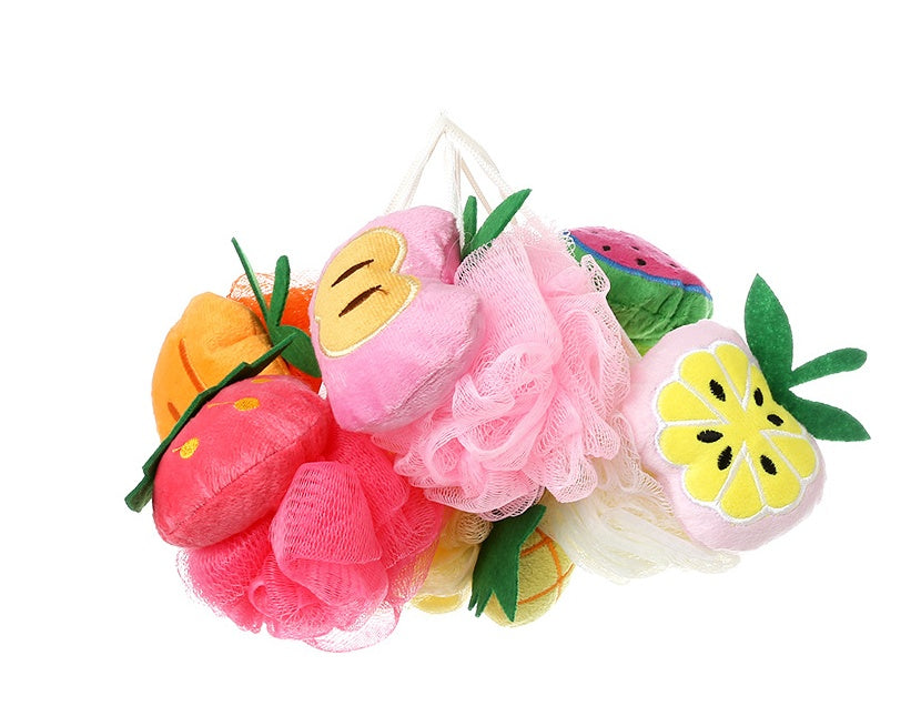 Cute Fruit Design Bath Ball Body Brush Wash Cleaning Multicolor Anti Loose Soft Shower Sponge Back Rub for Women Girl Supply