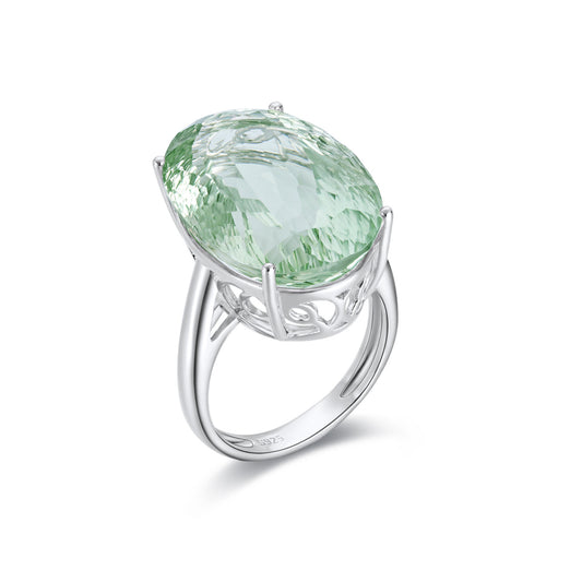 S925 Sterling Silver Green Amethyst Ring – Luxury Retro Gemstone Ring