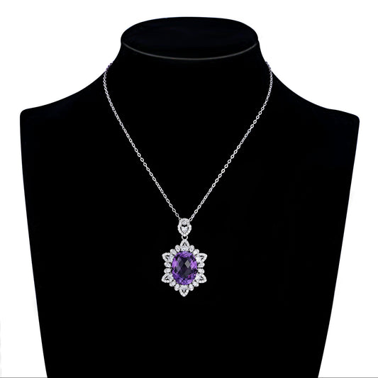 Natural Amethyst Necklace Women's 925 Silver
