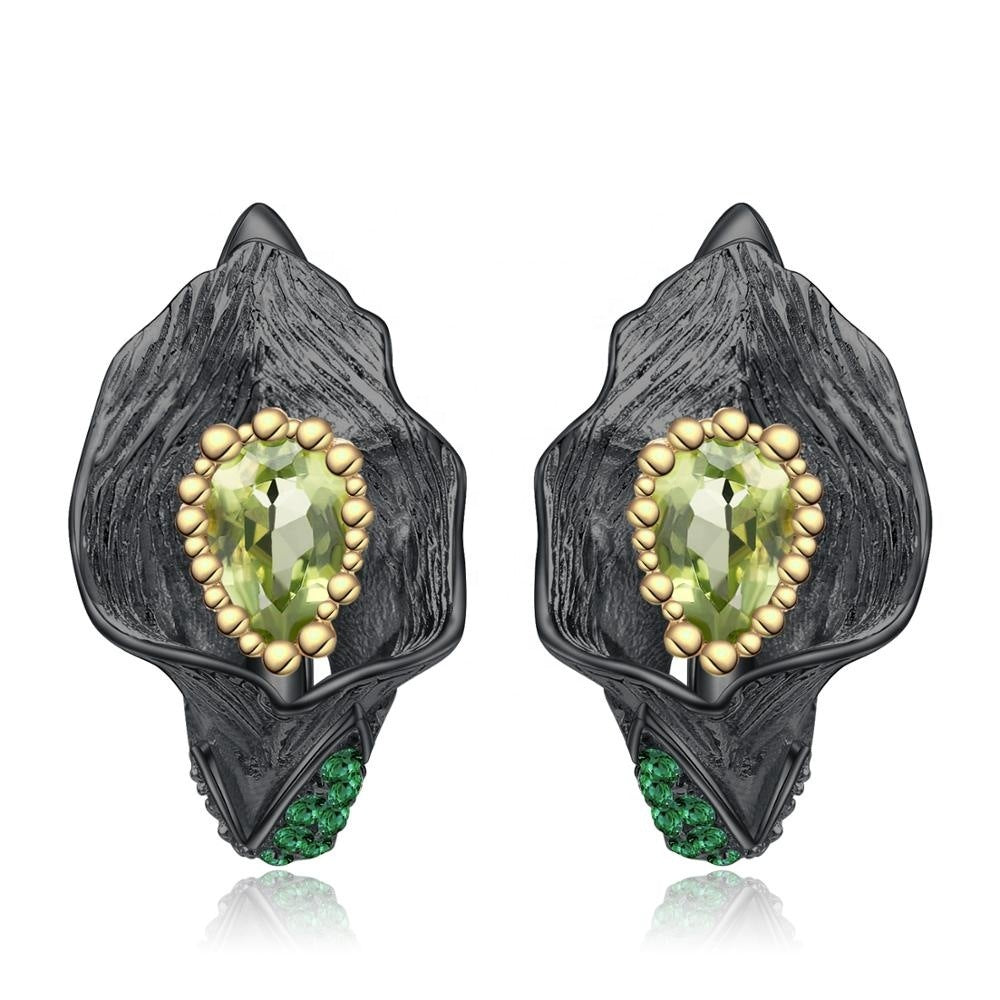 Vintage Jewelry Peridot Pop Leaf Earrings 925 Silver