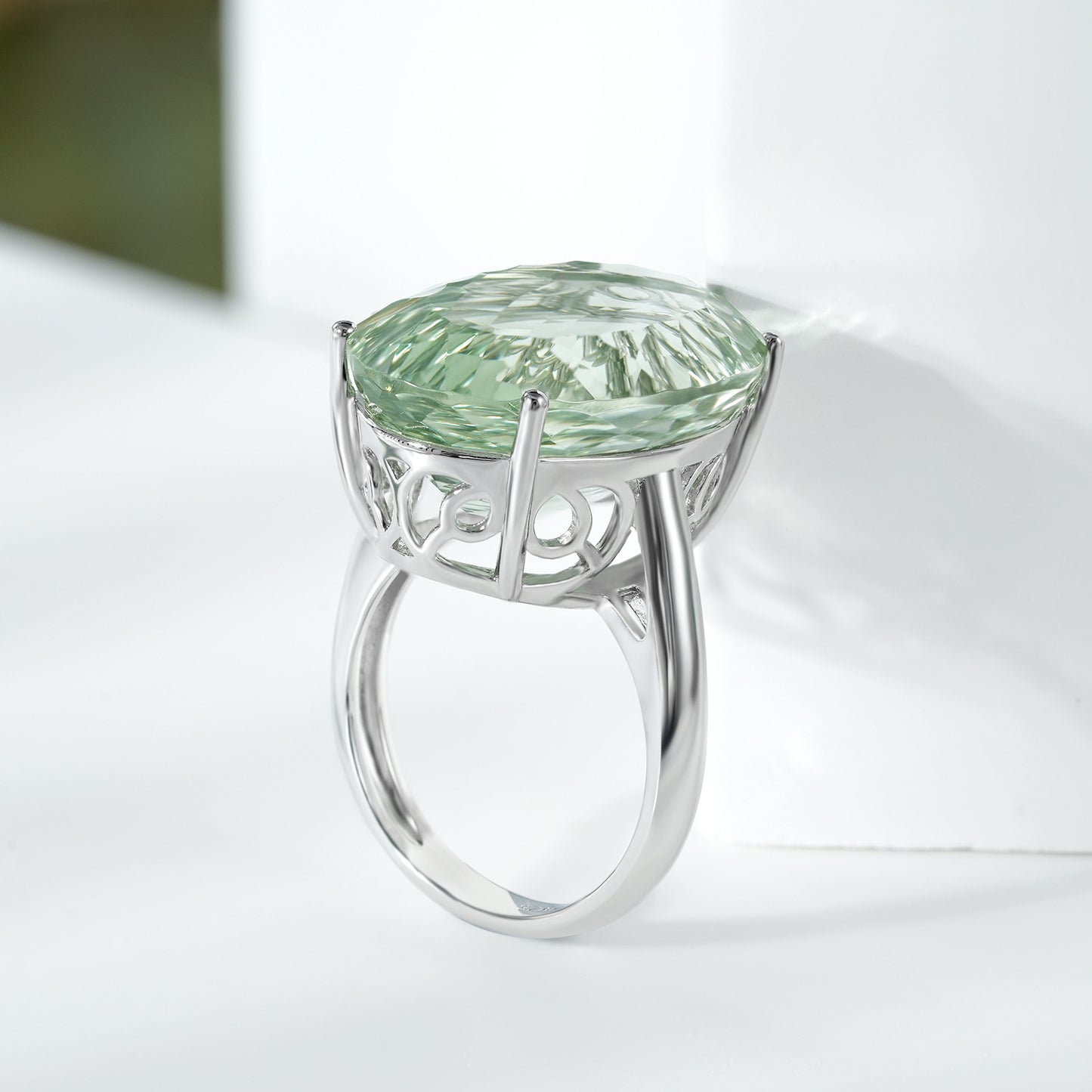 S925 Sterling Silver Green Amethyst Ring – Luxury Retro Gemstone Ring