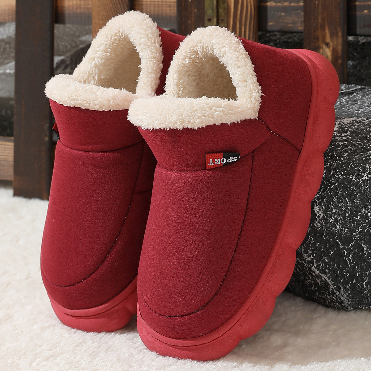 Winter Plush Cotton Shoes Unisex Warm Suede House Shoes For Parents Solid Color Thick-soled Garden Shoes Outdoor