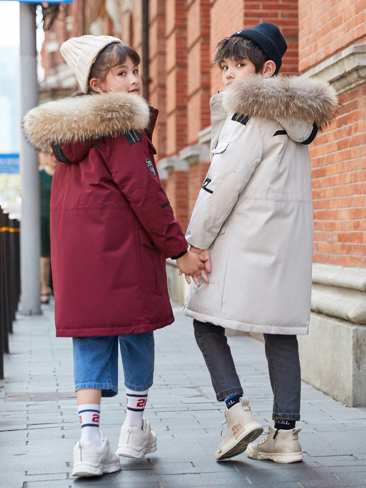Children's Down Jacket Boys & Girls' Mid-length Thickening Plus Size Fur Collar Coat