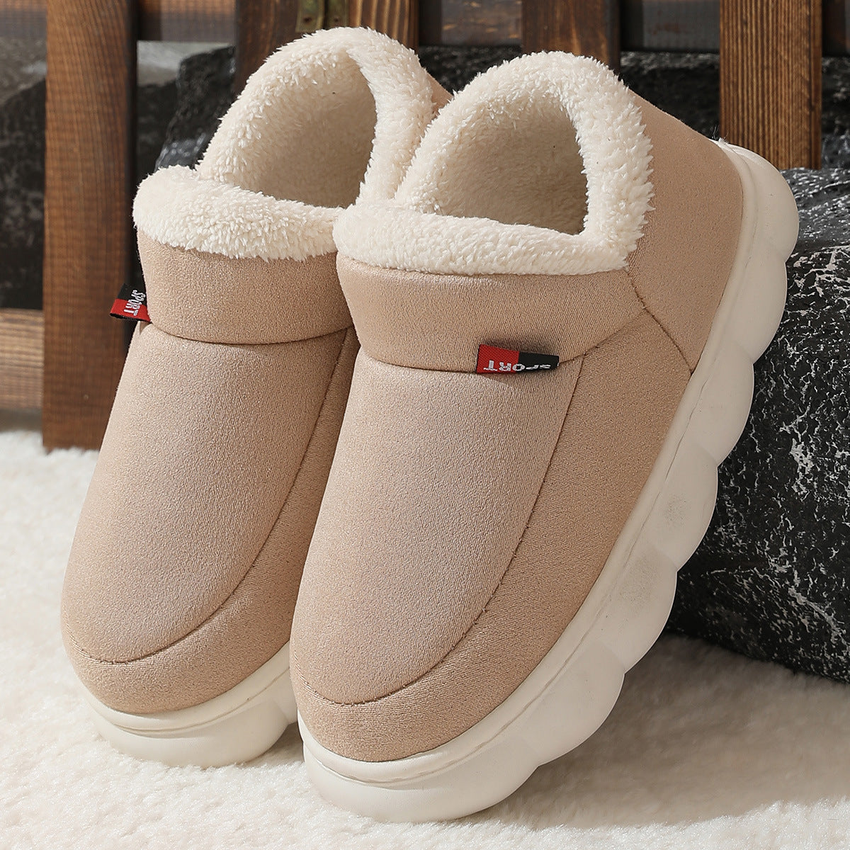 Winter Plush Cotton Shoes Unisex Warm Suede House Shoes For Parents Solid Color Thick-soled Garden Shoes Outdoor