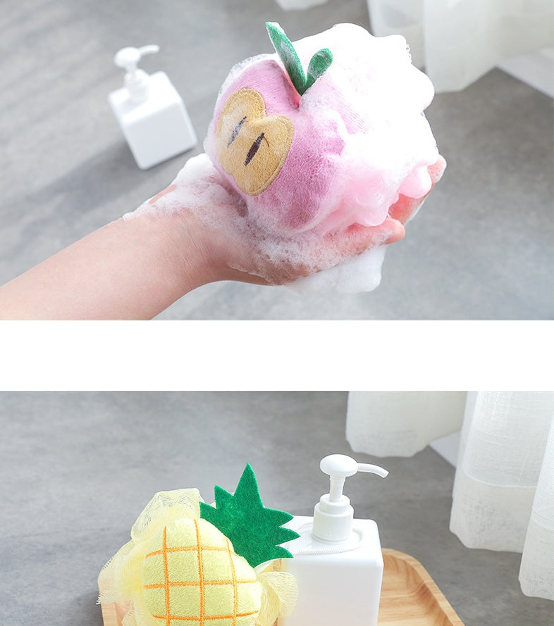 Cute Fruit Design Bath Ball Body Brush Wash Cleaning Multicolor Anti Loose Soft Shower Sponge Back Rub for Women Girl Supply