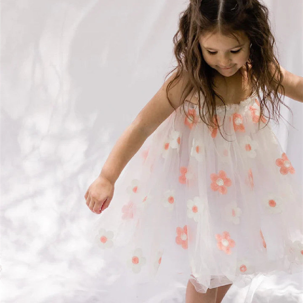 Halter Vest Girl Embroidery Floral Mesh Dress