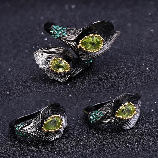 Vintage Jewelry Peridot Pop Leaf Earrings 925 Silver