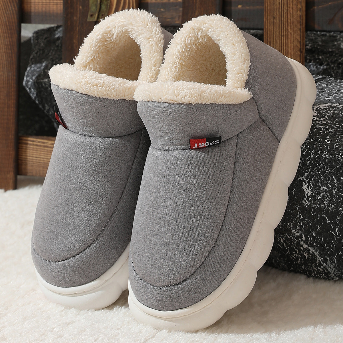 Winter Plush Cotton Shoes Unisex Warm Suede House Shoes For Parents Solid Color Thick-soled Garden Shoes Outdoor