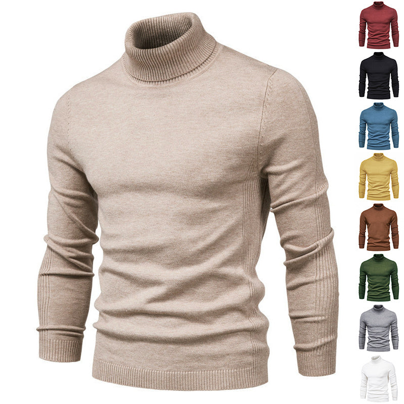 Men's Solid Color Slim Pullover Turtleneck Sweater