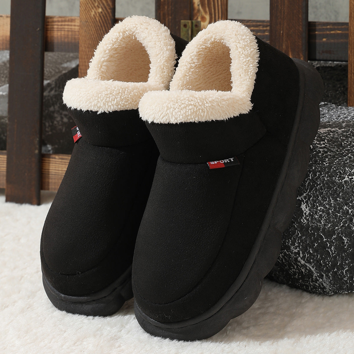 Winter Plush Cotton Shoes Unisex Warm Suede House Shoes For Parents Solid Color Thick-soled Garden Shoes Outdoor