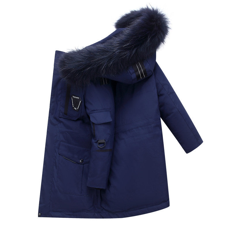 Children's Down Jacket Boys & Girls' Mid-length Thickening Plus Size Fur Collar Coat
