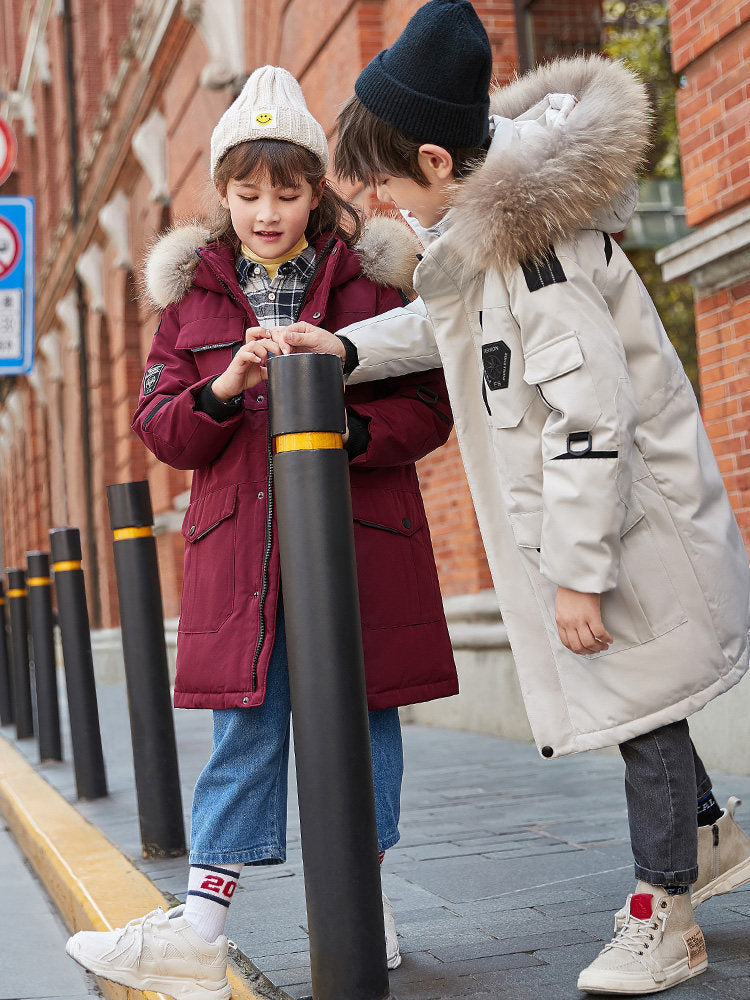 Children's Down Jacket Boys & Girls' Mid-length Thickening Plus Size Fur Collar Coat