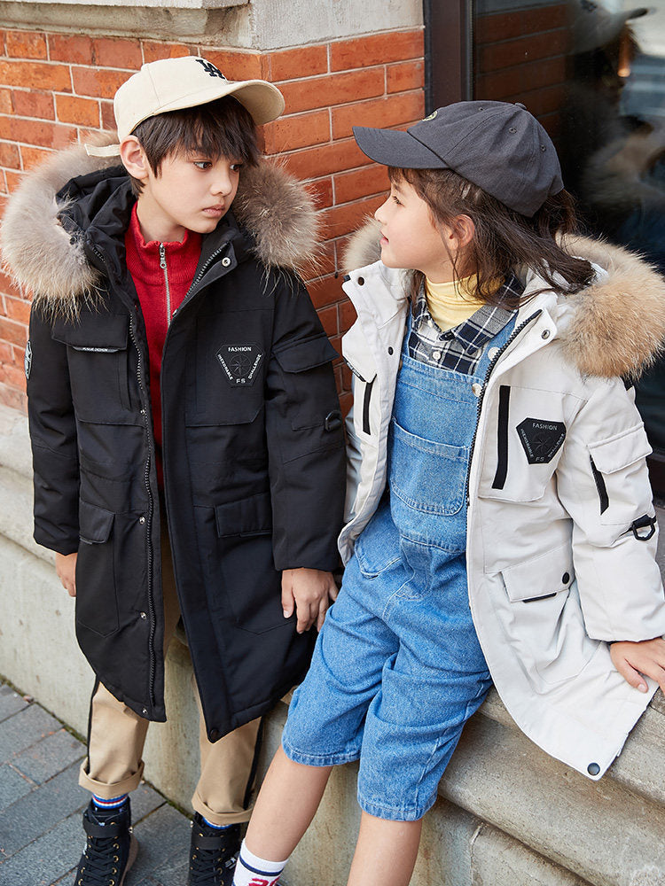 Children's Down Jacket Boys & Girls' Mid-length Thickening Plus Size Fur Collar Coat