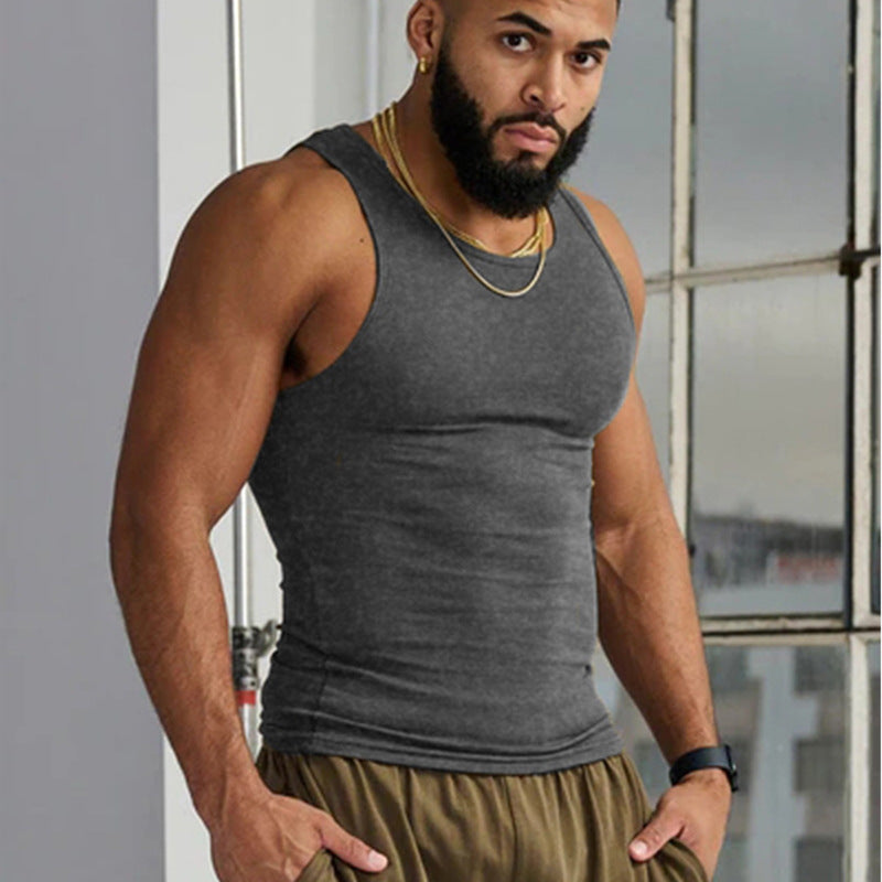 Men's Summer Knitted Ice Silk Rib Fitness Sports Casual Slim Vest